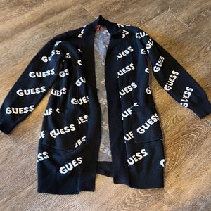 Guess logo open front sweater cardigan with pockets